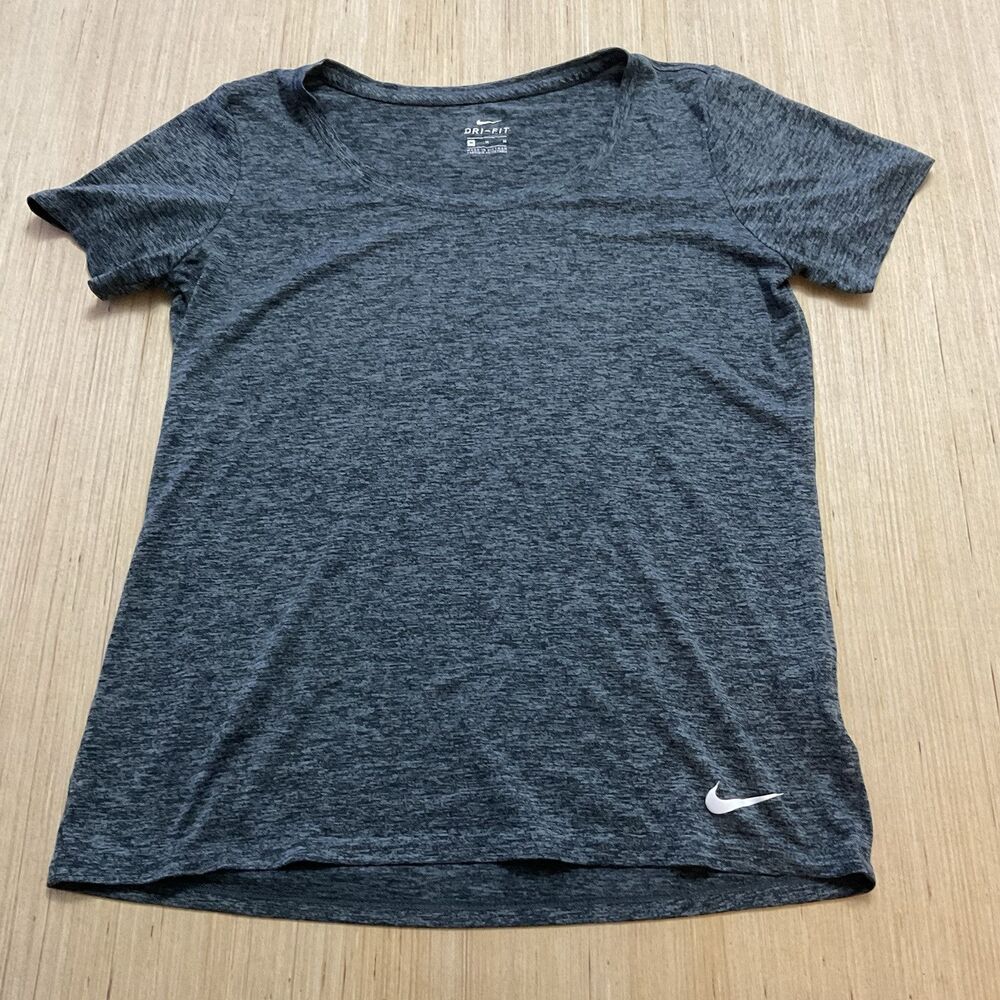 Nike Shirt Womens Medium Short Sleeve Heather Gray Dri-Fit w Logo Lightweight